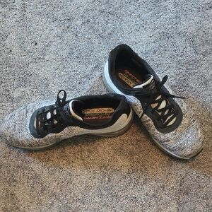 Skechers Black and Gray Athletic Shoes with Knit Upper